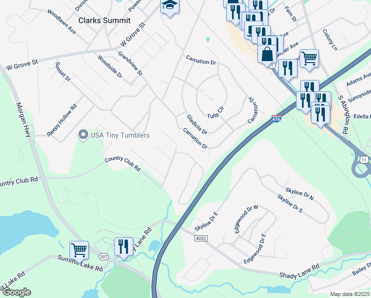map of restaurants, bars, coffee shops, grocery stores, and more near 622 Grandview Street in Lackawanna County