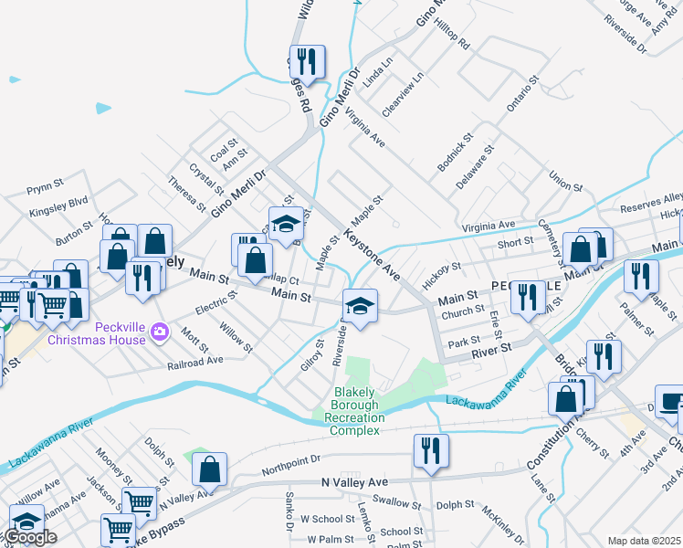 map of restaurants, bars, coffee shops, grocery stores, and more near 344 Maple Street in Blakely