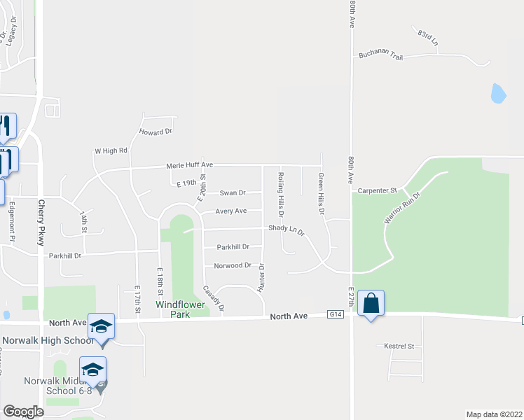 map of restaurants, bars, coffee shops, grocery stores, and more near 2619 Avery Avenue in Norwalk