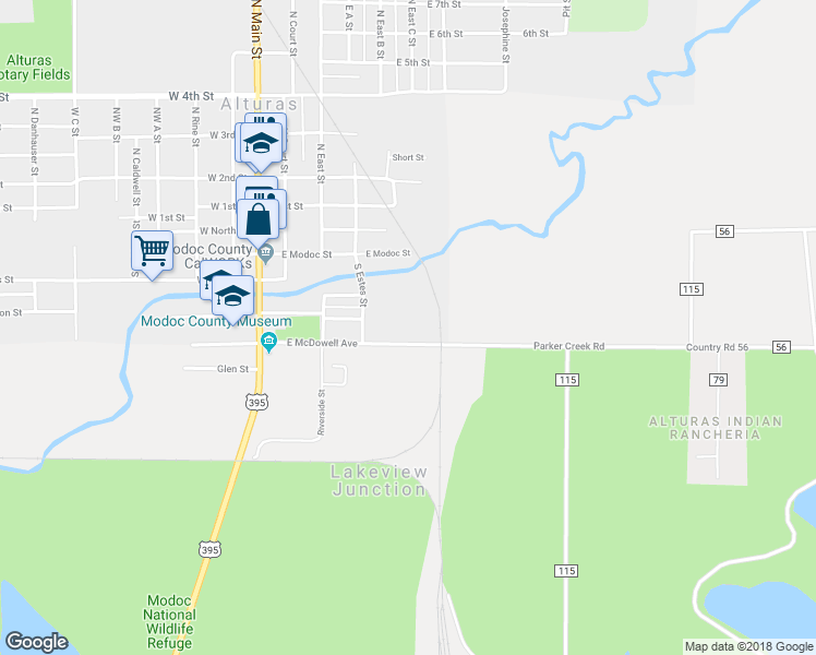 map of restaurants, bars, coffee shops, grocery stores, and more near 310 East McDowell Avenue in Alturas