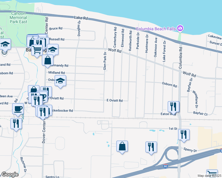 map of restaurants, bars, coffee shops, grocery stores, and more near 524 Canterbury Road in Bay Village