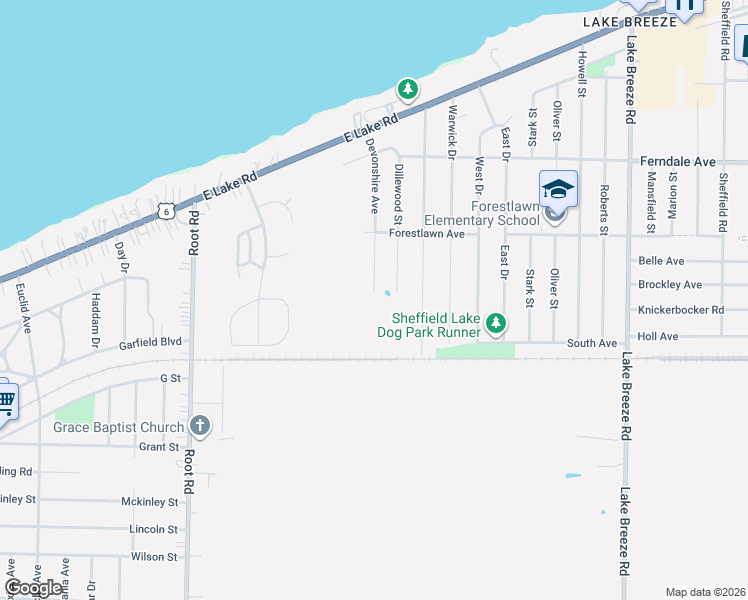 map of restaurants, bars, coffee shops, grocery stores, and more near 950 Dillewood Street in Sheffield Lake