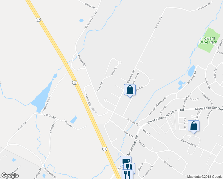 map of restaurants, bars, coffee shops, grocery stores, and more near 30 Chaucer Court in Middletown