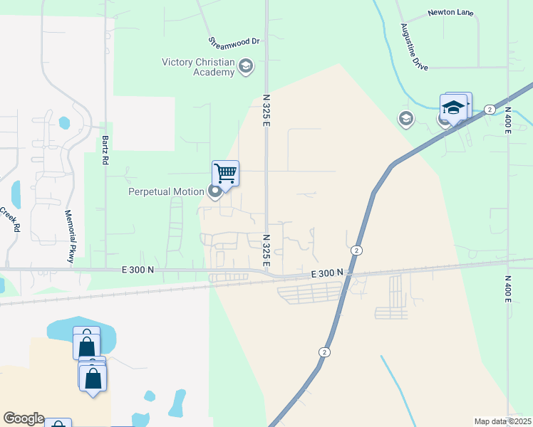 map of restaurants, bars, coffee shops, grocery stores, and more near 317 North 325 East in Valparaiso