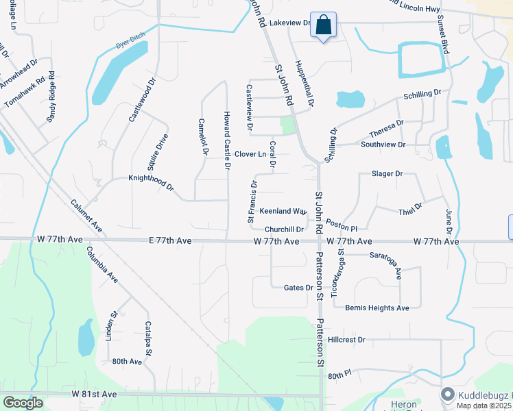map of restaurants, bars, coffee shops, grocery stores, and more near 1598 Cynthia Court in Schererville