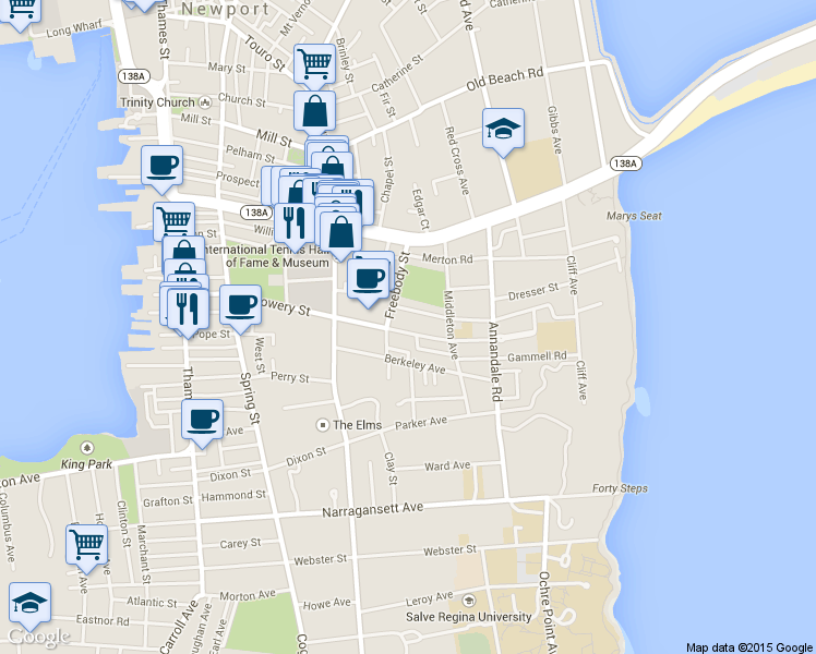 map of restaurants, bars, coffee shops, grocery stores, and more near 5 Weaver Avenue in Newport