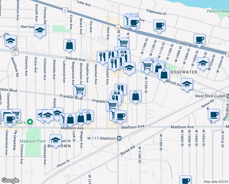 map of restaurants, bars, coffee shops, grocery stores, and more near 11709 Nelson Court in Lakewood