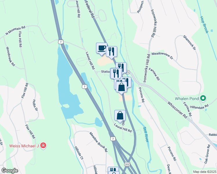 map of restaurants, bars, coffee shops, grocery stores, and more near 81 Laurel Hill Road in Brookfield