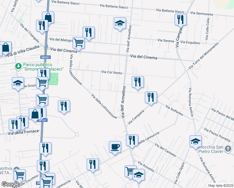 map of restaurants, bars, coffee shops, grocery stores, and more near 36B Via Poli in Anzio