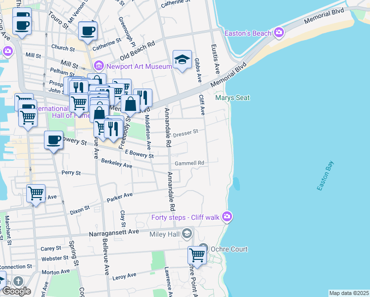 map of restaurants, bars, coffee shops, grocery stores, and more near 7 Faxon Green in Newport