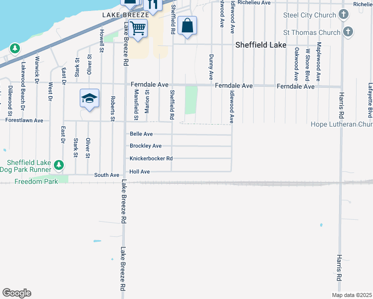 map of restaurants, bars, coffee shops, grocery stores, and more near 4252 Brockley Avenue in Sheffield Lake