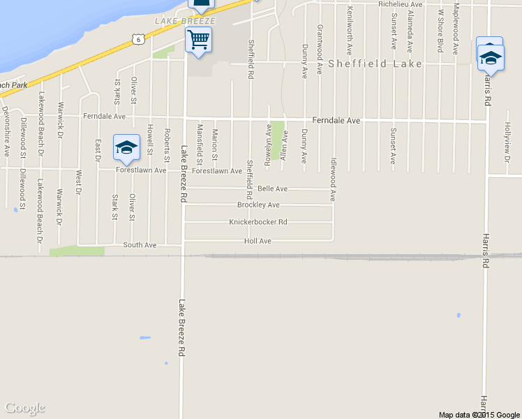 map of restaurants, bars, coffee shops, grocery stores, and more near 4252 Brockley Avenue in Sheffield Lake
