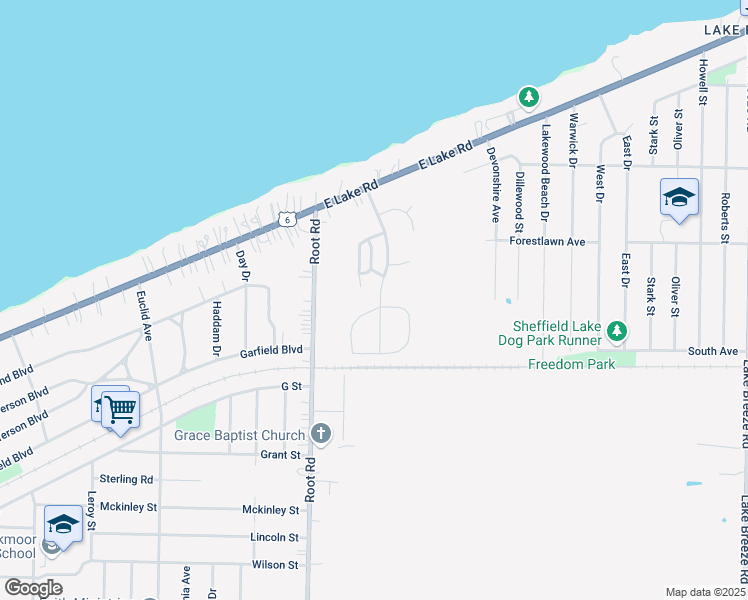 map of restaurants, bars, coffee shops, grocery stores, and more near 100 Mariner's Circle in Sheffield Lake