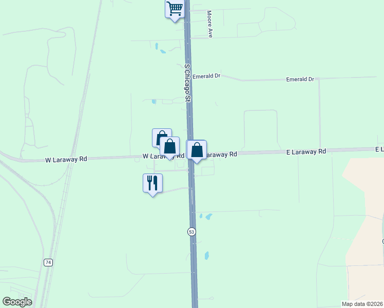 map of restaurants, bars, coffee shops, grocery stores, and more near in Joliet