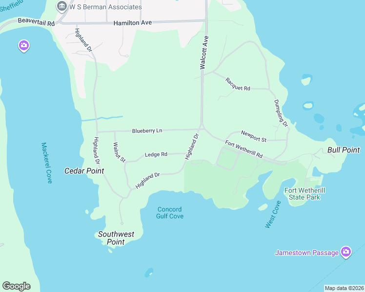 map of restaurants, bars, coffee shops, grocery stores, and more near 0 Ledge Road in Jamestown