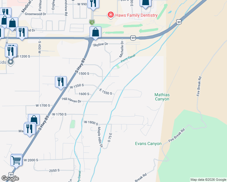 map of restaurants, bars, coffee shops, grocery stores, and more near 1543 Valley View Drive in Perry
