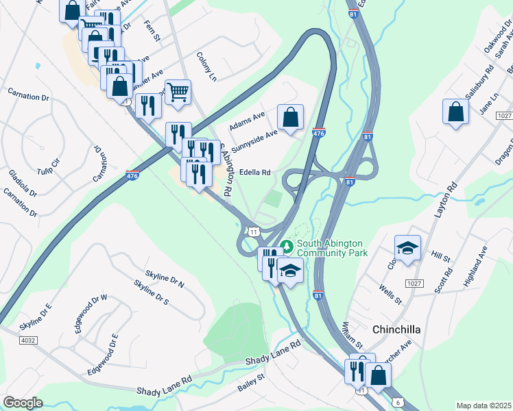 map of restaurants, bars, coffee shops, grocery stores, and more near in Lackawanna County