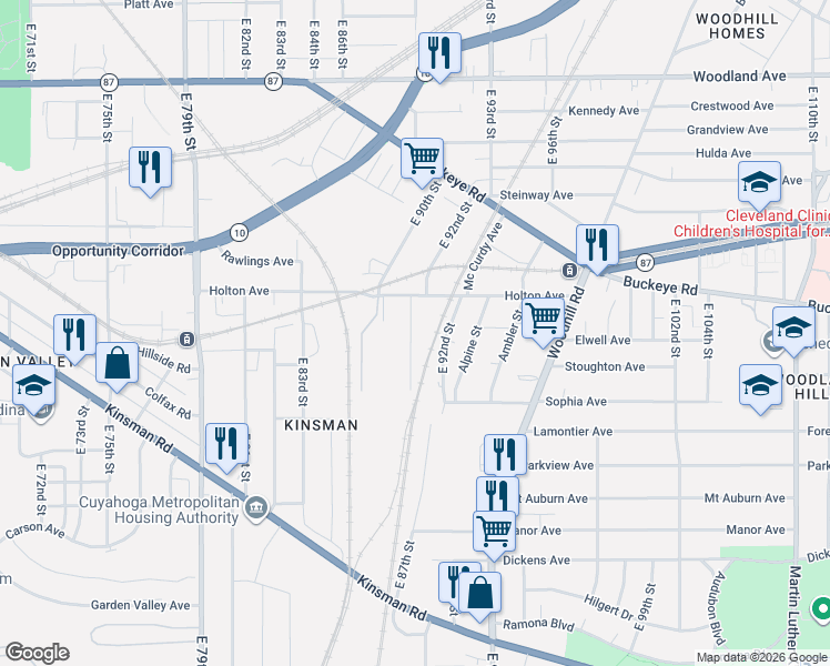 map of restaurants, bars, coffee shops, grocery stores, and more near in Cleveland