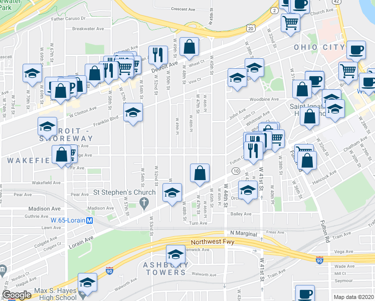 map of restaurants, bars, coffee shops, grocery stores, and more near 189 Bridge Court in Cleveland