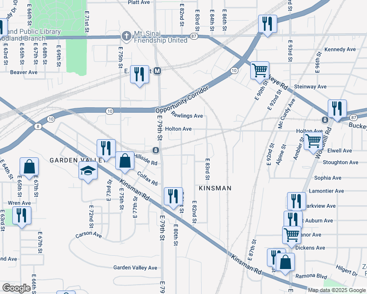 map of restaurants, bars, coffee shops, grocery stores, and more near in Cleveland