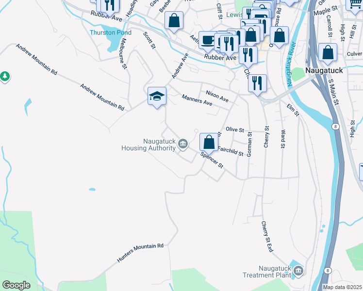 map of restaurants, bars, coffee shops, grocery stores, and more near 7 Ida Street in Naugatuck