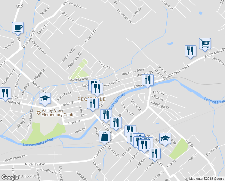map of restaurants, bars, coffee shops, grocery stores, and more near 440 Main Street in Peckville