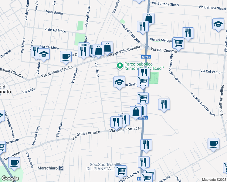 map of restaurants, bars, coffee shops, grocery stores, and more near 6 Via Fabio in Anzio