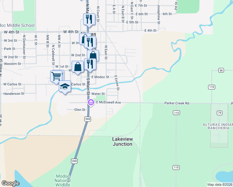 map of restaurants, bars, coffee shops, grocery stores, and more near 312 Forrest Ave in Alturas