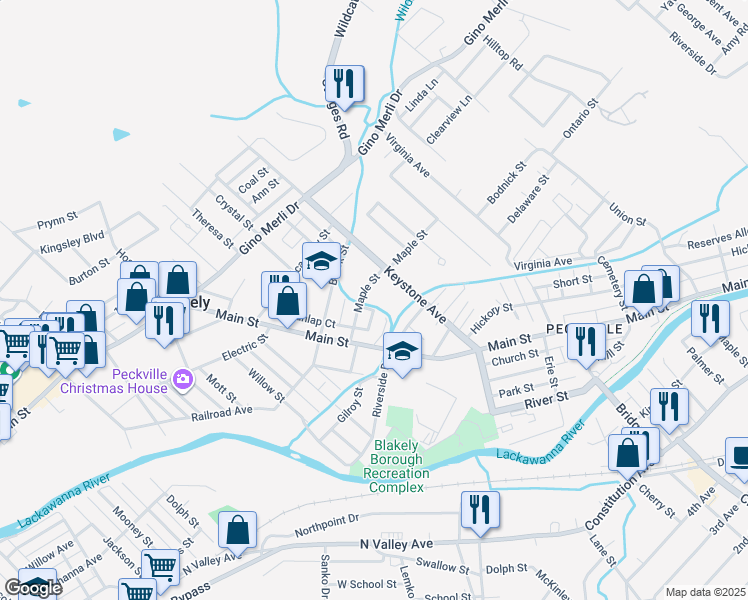 map of restaurants, bars, coffee shops, grocery stores, and more near 344 Maple St in Blakely