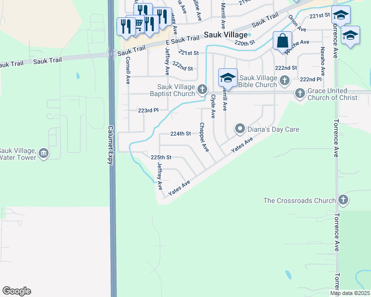 map of restaurants, bars, coffee shops, grocery stores, and more near 1840 Reichert Avenue in Sauk Village