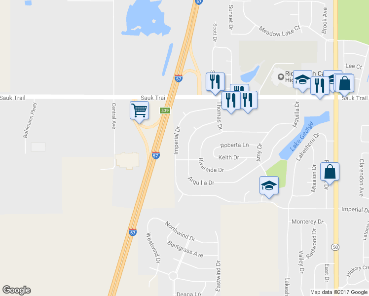 map of restaurants, bars, coffee shops, grocery stores, and more near 22454 Arquilla Dr in Richton Park