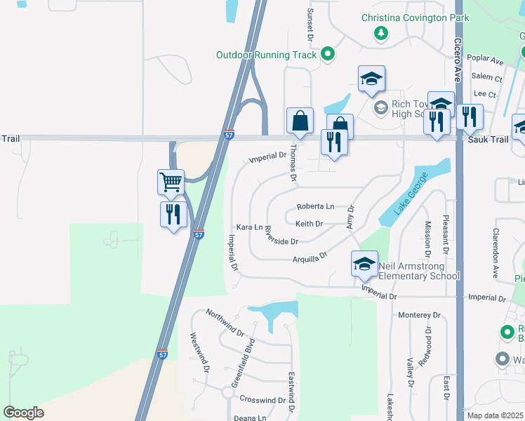 map of restaurants, bars, coffee shops, grocery stores, and more near 22456 Riverside Drive in Richton Park