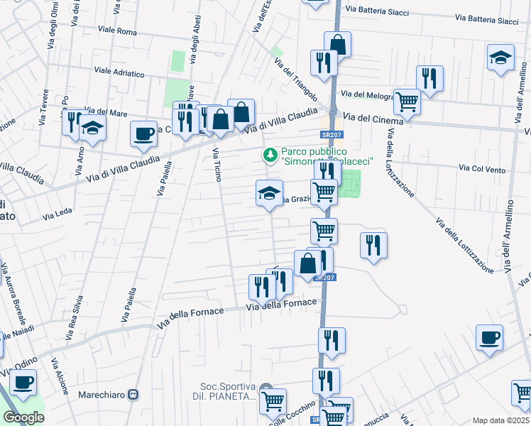 map of restaurants, bars, coffee shops, grocery stores, and more near 6 Via Fabio in Anzio