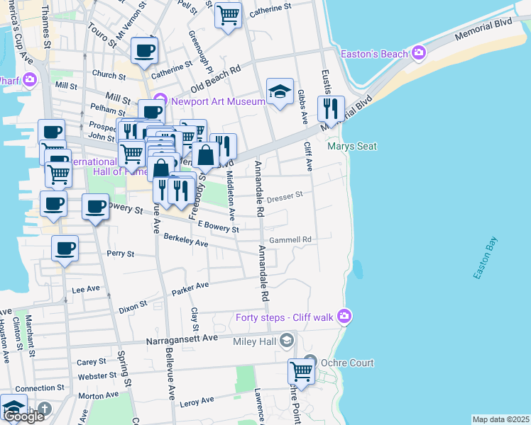 map of restaurants, bars, coffee shops, grocery stores, and more near 41 Annandale Road in Newport