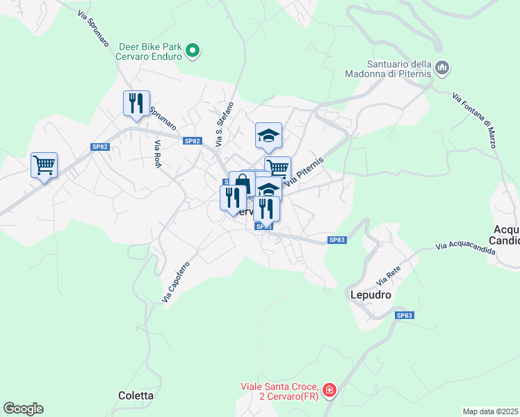 map of restaurants, bars, coffee shops, grocery stores, and more near 9A Piazza Casaburi in Cervaro