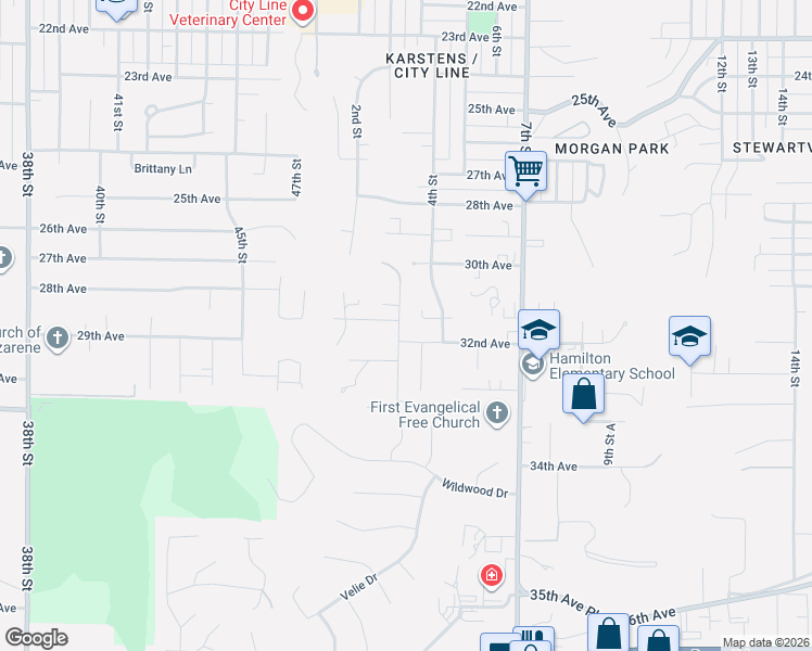map of restaurants, bars, coffee shops, grocery stores, and more near 3036 3rd Street in Moline