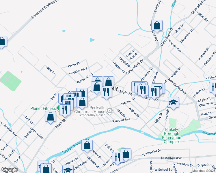 map of restaurants, bars, coffee shops, grocery stores, and more near 1-99 Hospital Street in Blakely