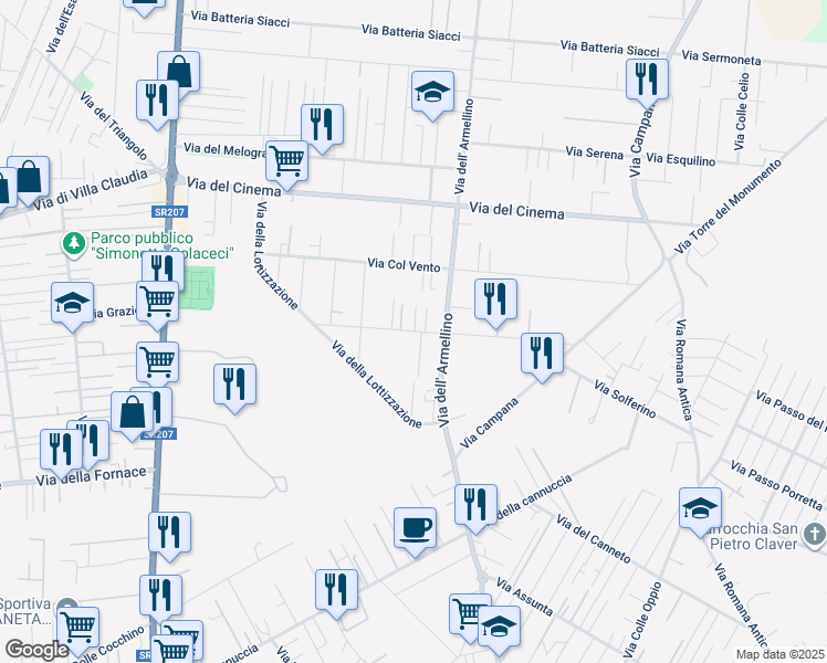 map of restaurants, bars, coffee shops, grocery stores, and more near 36B Via Poli in Anzio