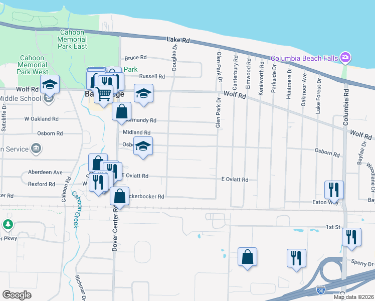 map of restaurants, bars, coffee shops, grocery stores, and more near 26701 Osborn Rd in Bay Village