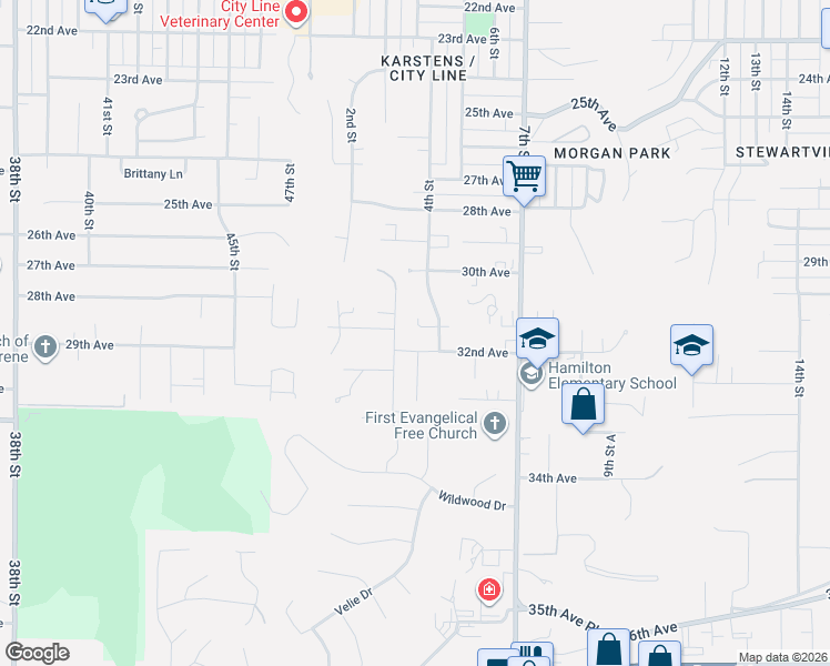 map of restaurants, bars, coffee shops, grocery stores, and more near 3036 3rd Street in Moline
