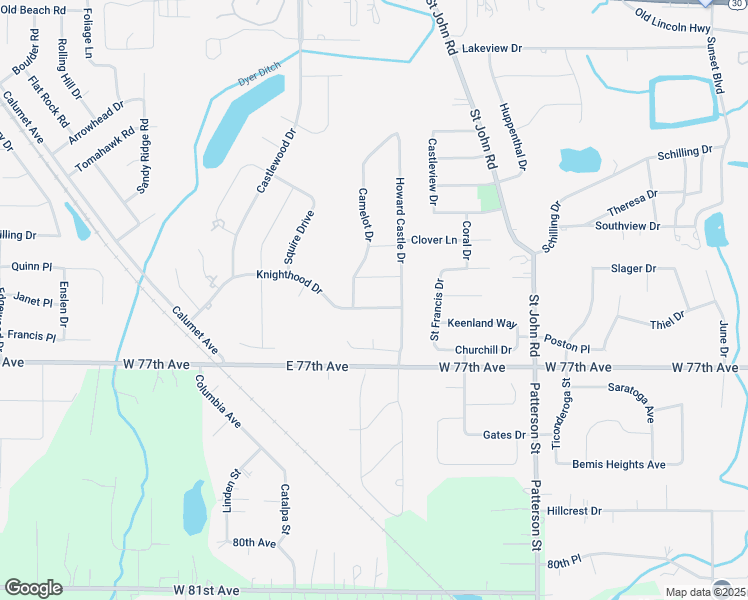 map of restaurants, bars, coffee shops, grocery stores, and more near 1509 Knighthood Drive in Dyer