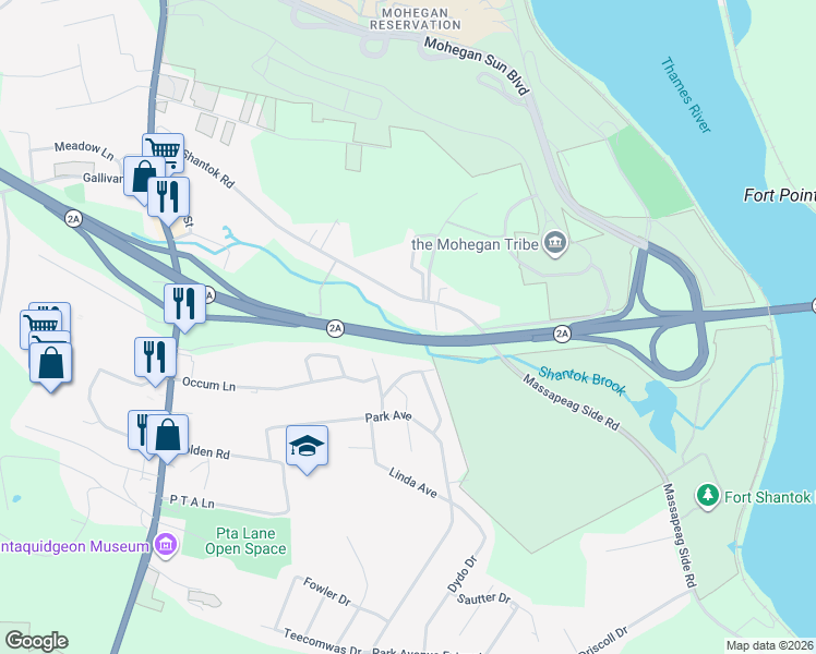 map of restaurants, bars, coffee shops, grocery stores, and more near 125 State Highway 433 in Montville