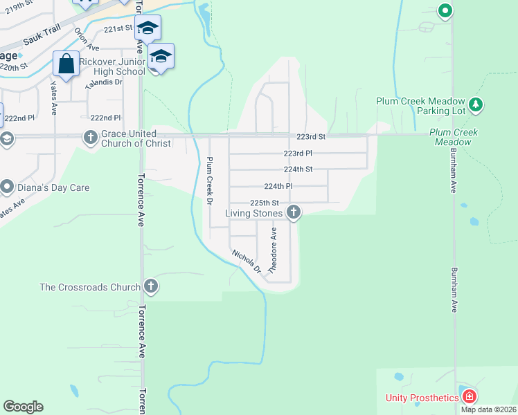 map of restaurants, bars, coffee shops, grocery stores, and more near 2900 225th Street in Sauk Village