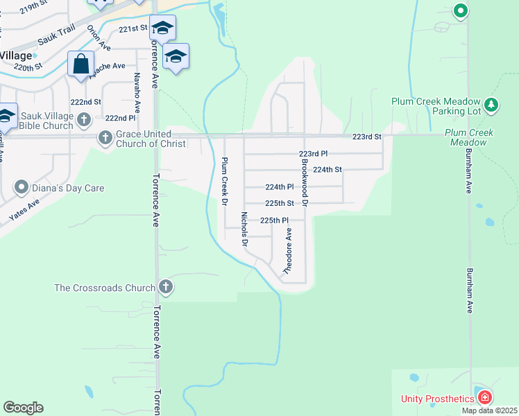 map of restaurants, bars, coffee shops, grocery stores, and more near 2842 225th Street in Sauk Village