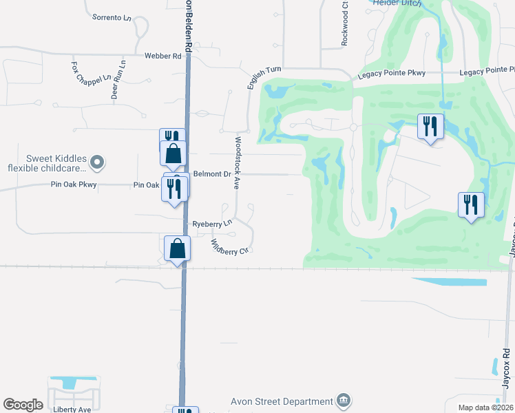 map of restaurants, bars, coffee shops, grocery stores, and more near 722 Cranberry Court in Avon Lake