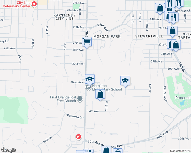 map of restaurants, bars, coffee shops, grocery stores, and more near 3201 8th Street in Moline