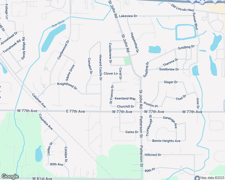 map of restaurants, bars, coffee shops, grocery stores, and more near 1598 Cynthia Court in Schererville