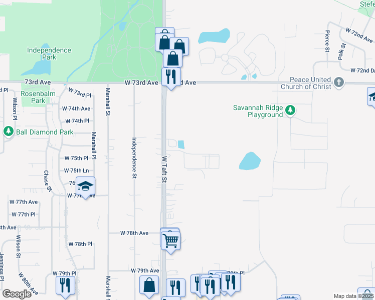 map of restaurants, bars, coffee shops, grocery stores, and more near 2021 75th Place in Merrillville
