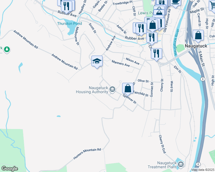 map of restaurants, bars, coffee shops, grocery stores, and more near 7 Ida Street in Naugatuck