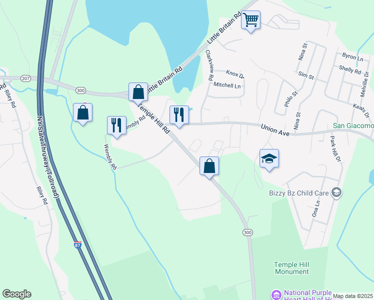 map of restaurants, bars, coffee shops, grocery stores, and more near 501 Temple Hill Road in New Windsor